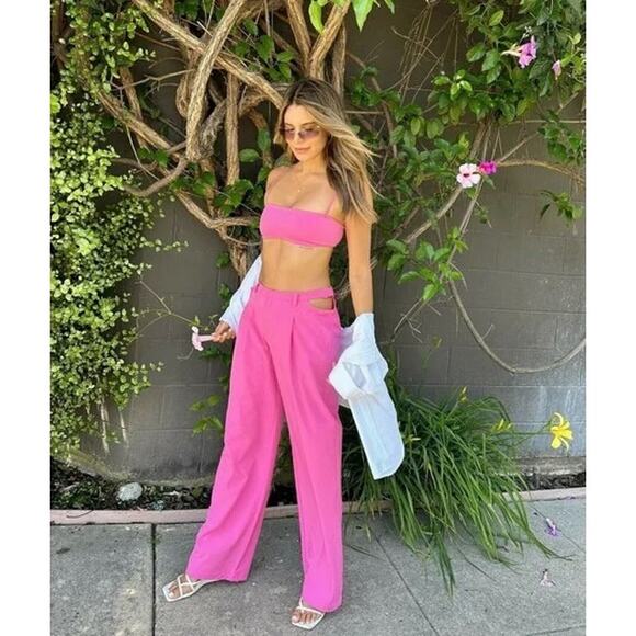 Alo yoga Pink Mid-Rise Showdown Cutout waist Trousers Pants sz M 8-10 - Picture 1 of 6